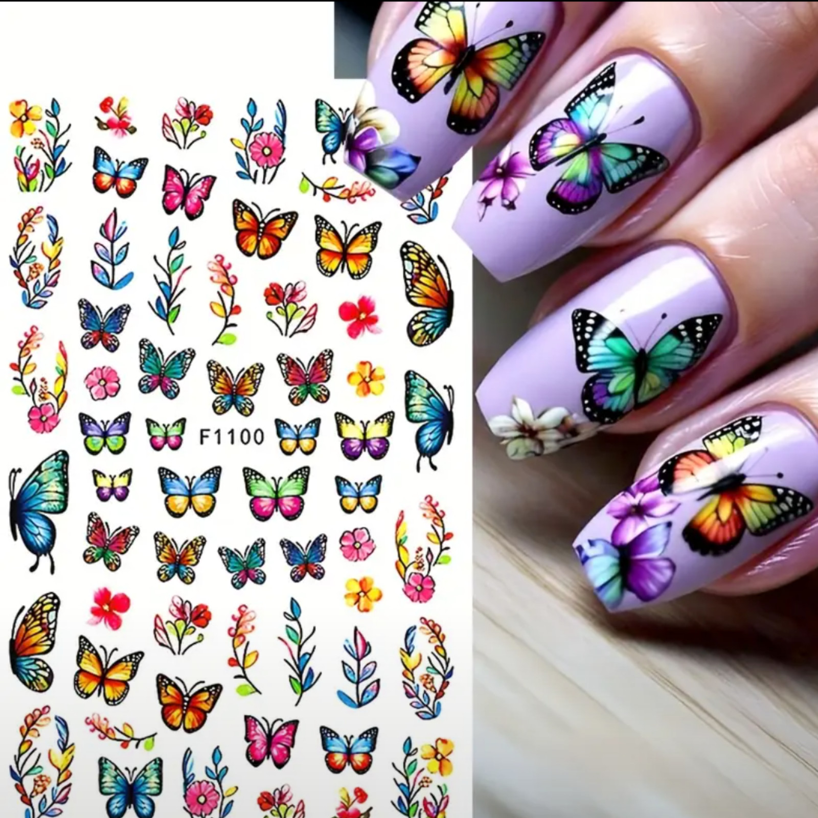 3D Nail Stickers,3D Butterfly Spring Summer Rose Butterfly Flower Nail Art Stick