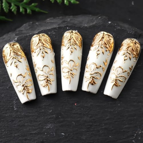 6 Sheets Nail Stickers 3D Nail Decals Bronzing Heart Metallic Love Leaf Gold