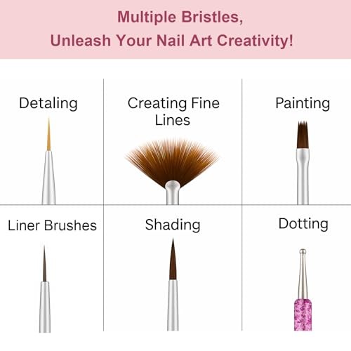 8Pcs Nail Art Brush Set – French Liner, Dotting Pens, Detailing Brushes for