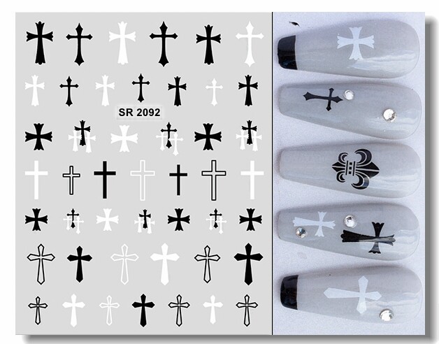 Cross Nail Decal Sticker Black & White Self-Adhesive Nail Manicure Design