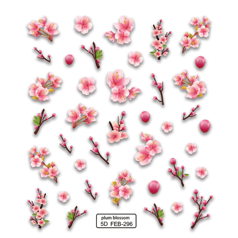 Pink Plum Blossom Flower Nail Art Stickers Self Peel Adhesive FEB204 NH23