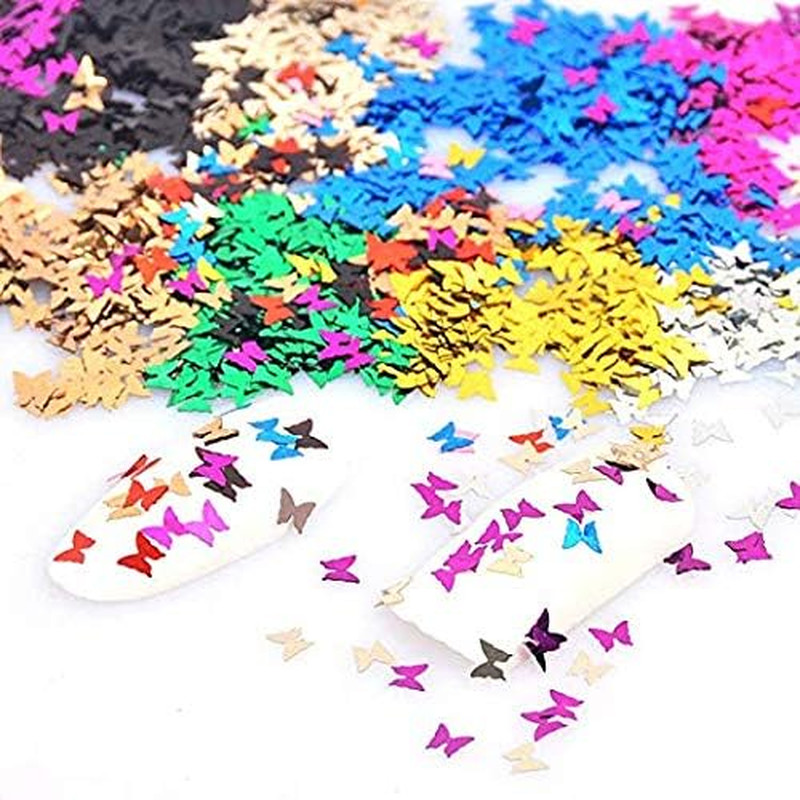 12 Colors Butterfly Glitter Nail Sequins – 3D Nail Art Flakes Colorful Confetti
