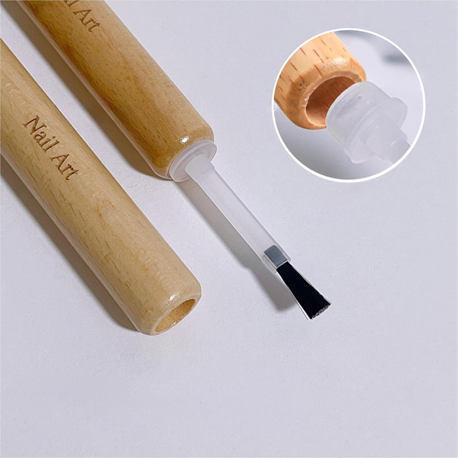 100Pcs Nail Polish Brush Replacement Brush with Double Side Wood Pen Holder Kit,