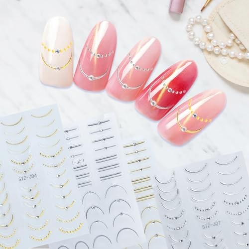 4 Pcs French Line Nail Art Stickers,Manicure Kit,Nail Art Decals,5D Embossed