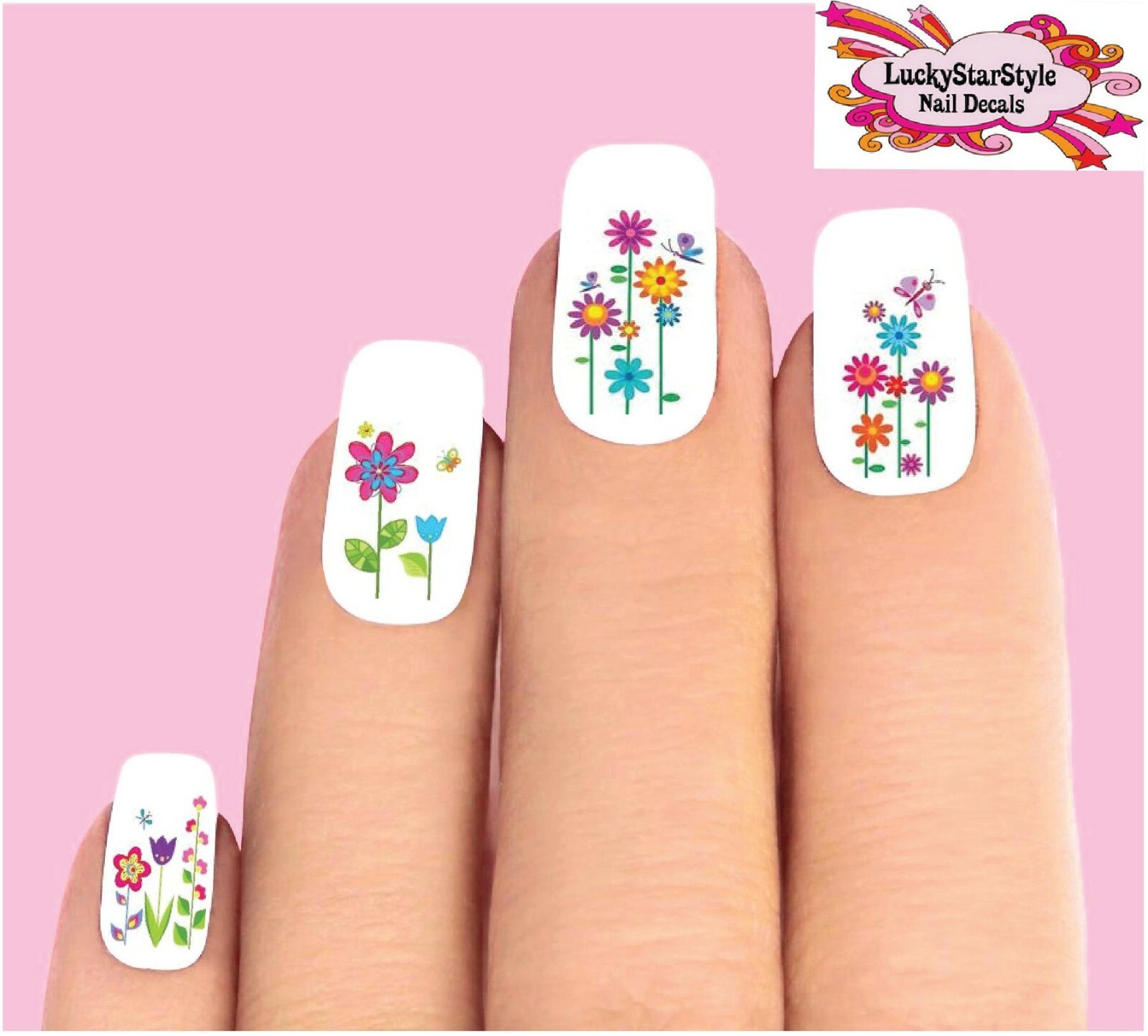 Waterslide Nail Decals Set of 20 – Flowers, Butterflies & Dragonflies Assorted