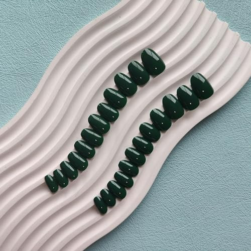 Press-on Nails, Short Oval Acrylic, 24 Pieces, Green, glossy dark green