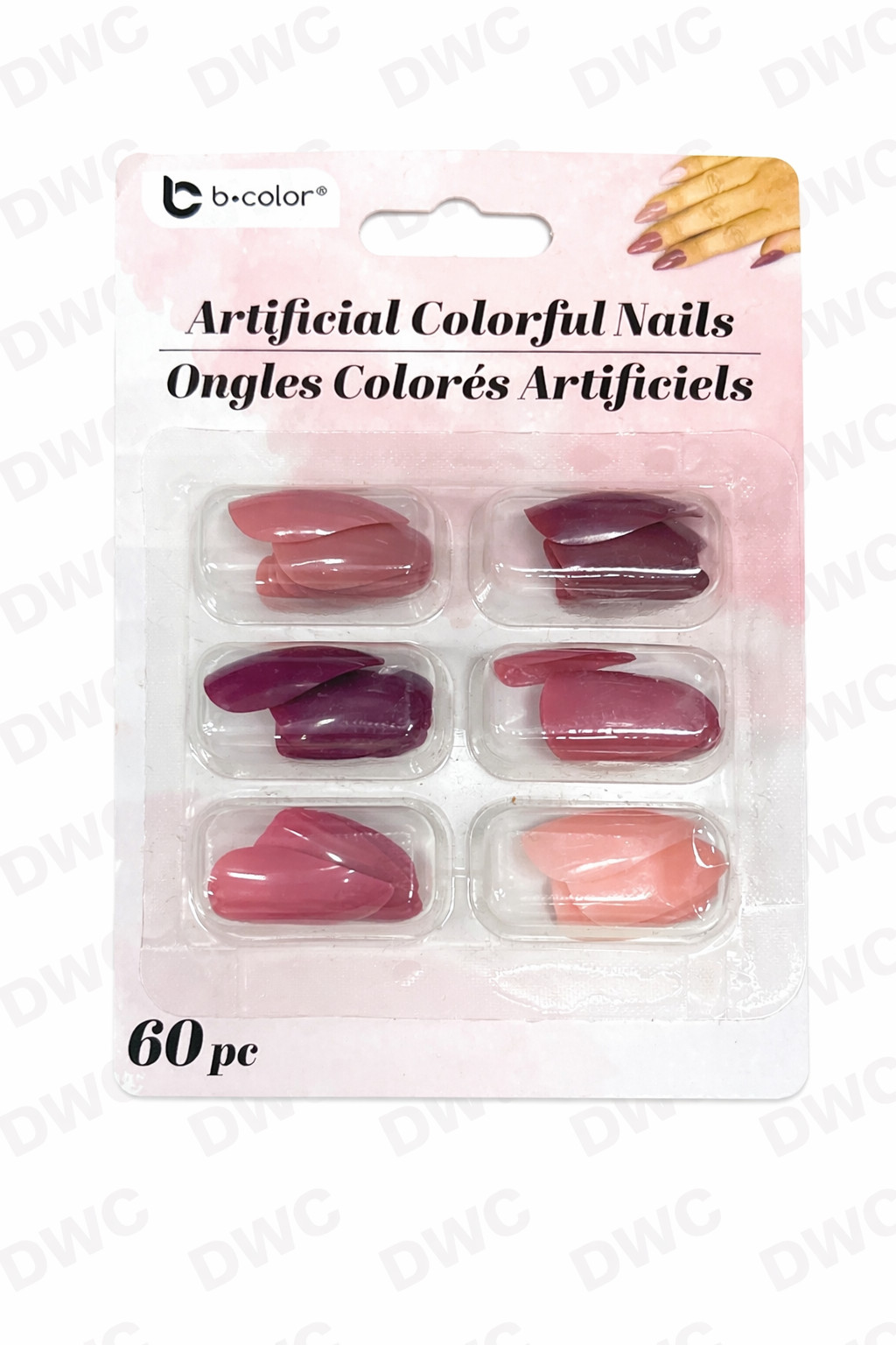 B.Color 60 ARTIFICIAL COLORFUL NAILS Long Almond Glossy