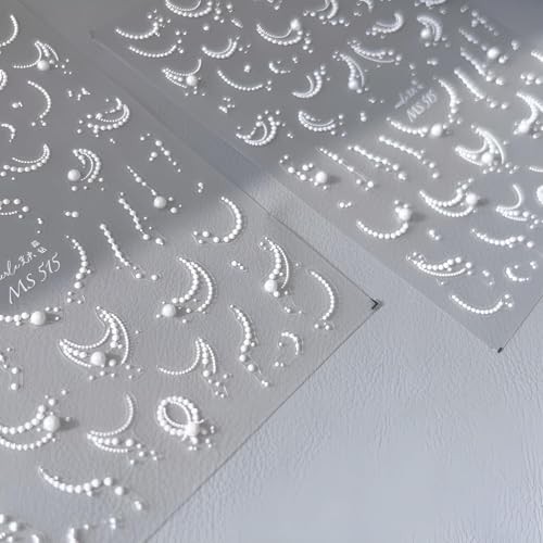 White Pearl Chain Nail Art Stickers Decals 5D Embossed Nail Stickers White-1