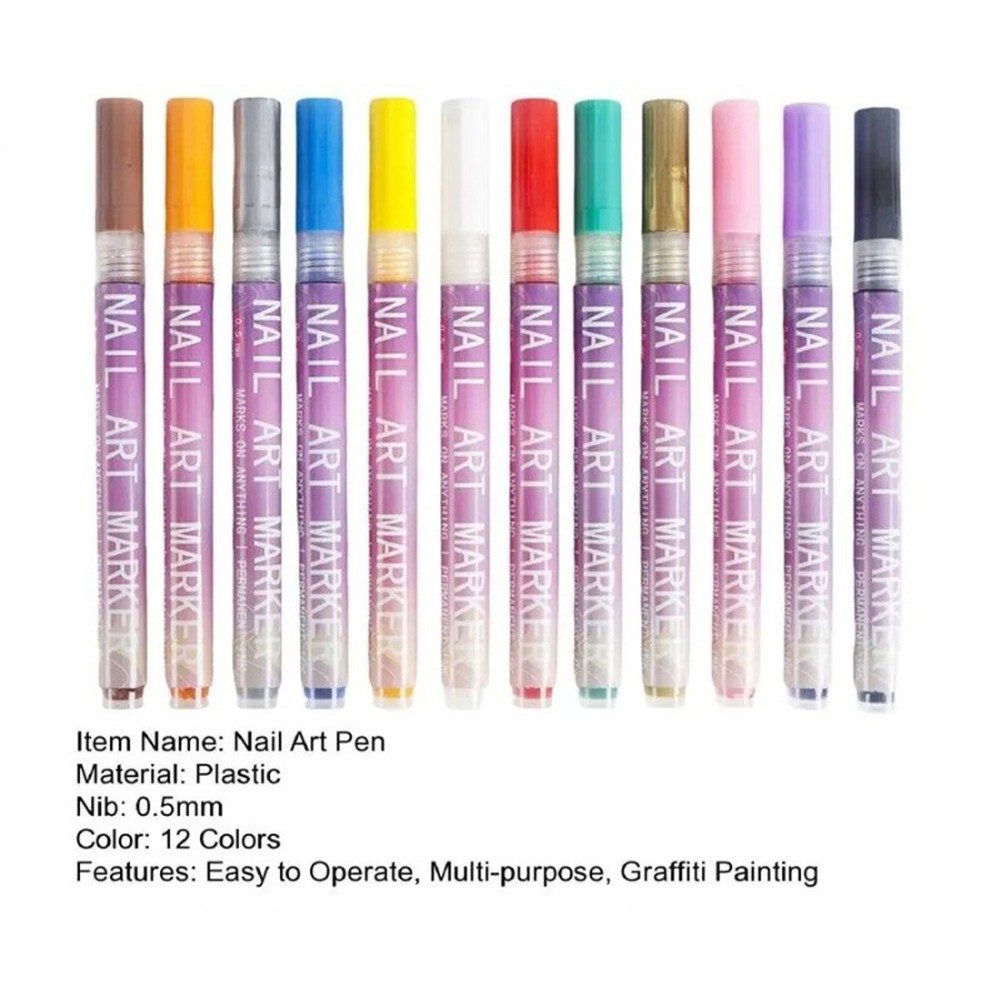 USA 12 Colors Nail Art Pens Set,Nail Art Markers Polish Pen For 3D Nail Art,DIY