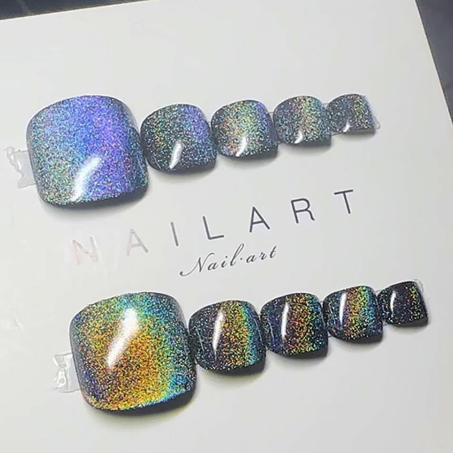 Black Press On Toenails Square Short Fake Toenails Glitter False Toenails Wit…