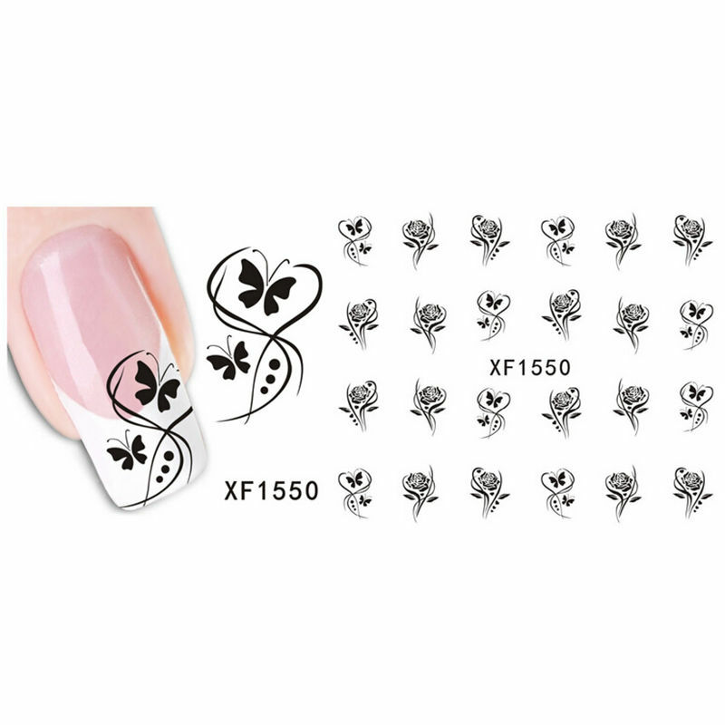 Nail Art Water Transfer Sticker Decal Stickers Pretty Butterfly Black XF1550