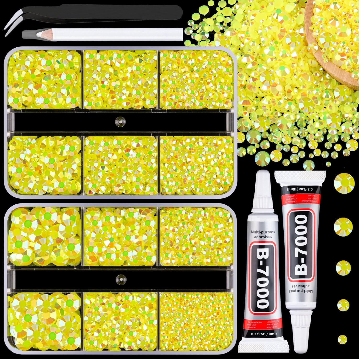 Resin Jelly Rhinestones for Crafting with B7000 Jewelry Glue, 2 Boxes Lemon Yell