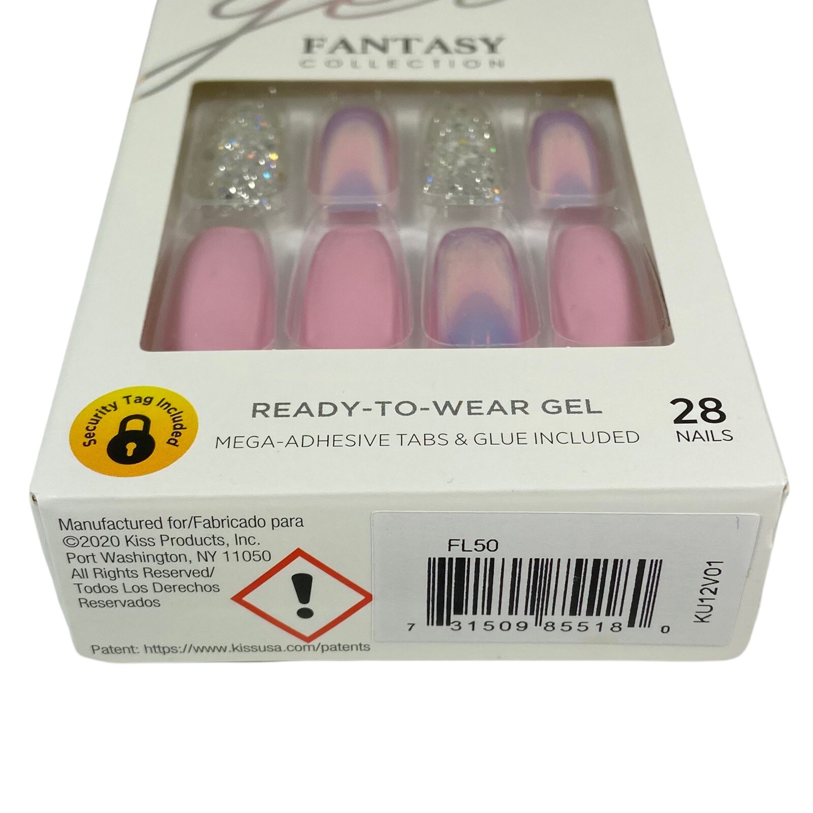 NEW Kiss Nails Gel Fantasy Press Glue Manicure Long Gel Coffin Pink Holo Silver
