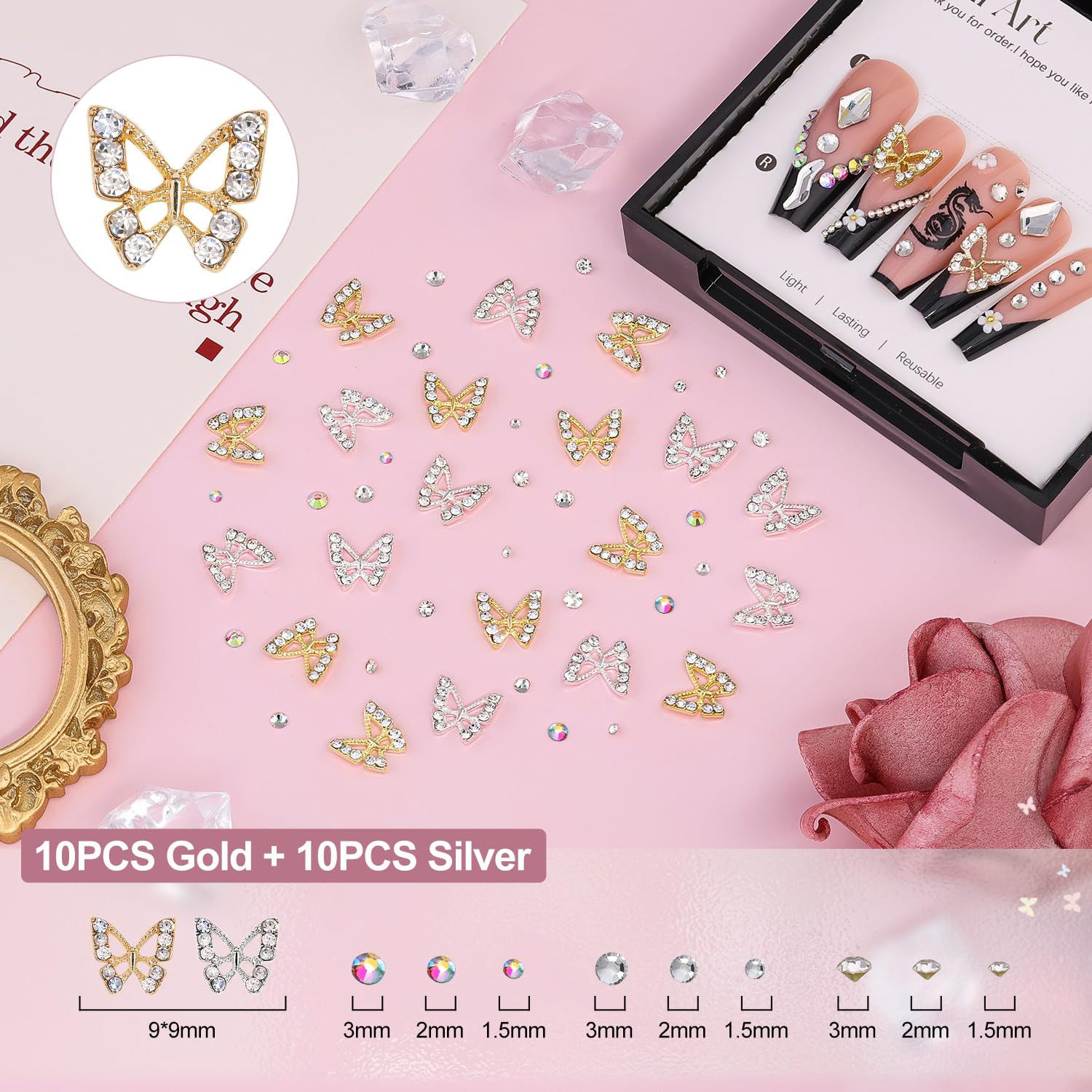 3D Nail Charms and Gems Set 7 Nail Flowers and Bows Pearls for Nails | Y2K Nail