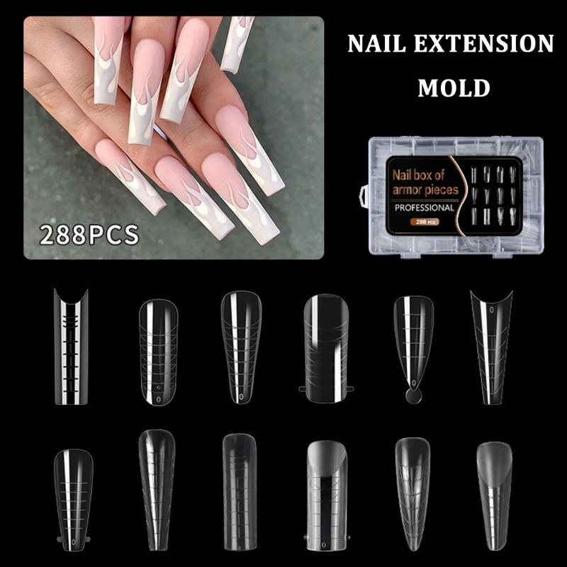 288 Pcs 12 Types Nails Shapes Nails Extension Molds Full Coverage Nails Forms