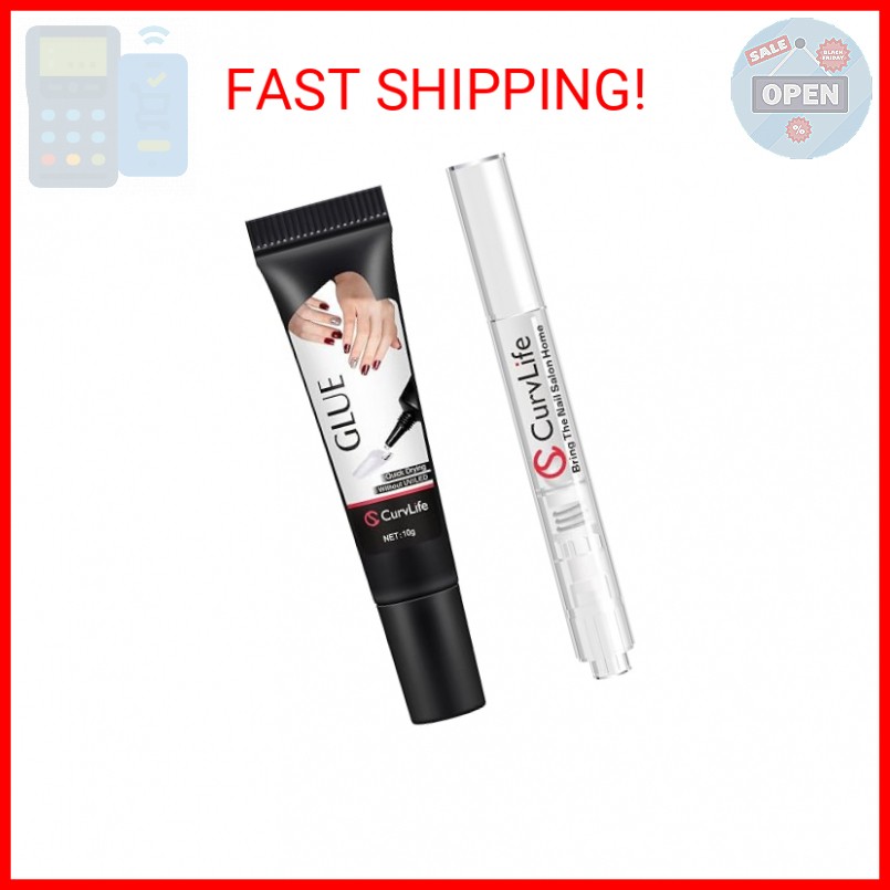 Curvlife 10g Semi Solid Nail Glue Gel with 5ml Nail Glue Remover Pen, No Need fo