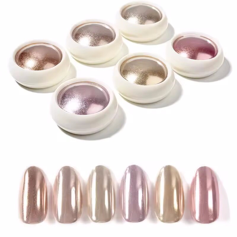 6pcs/Set Rose Gold Metallic NaMirror Chrome Powder Set Solid Rubbing Chrome Dust