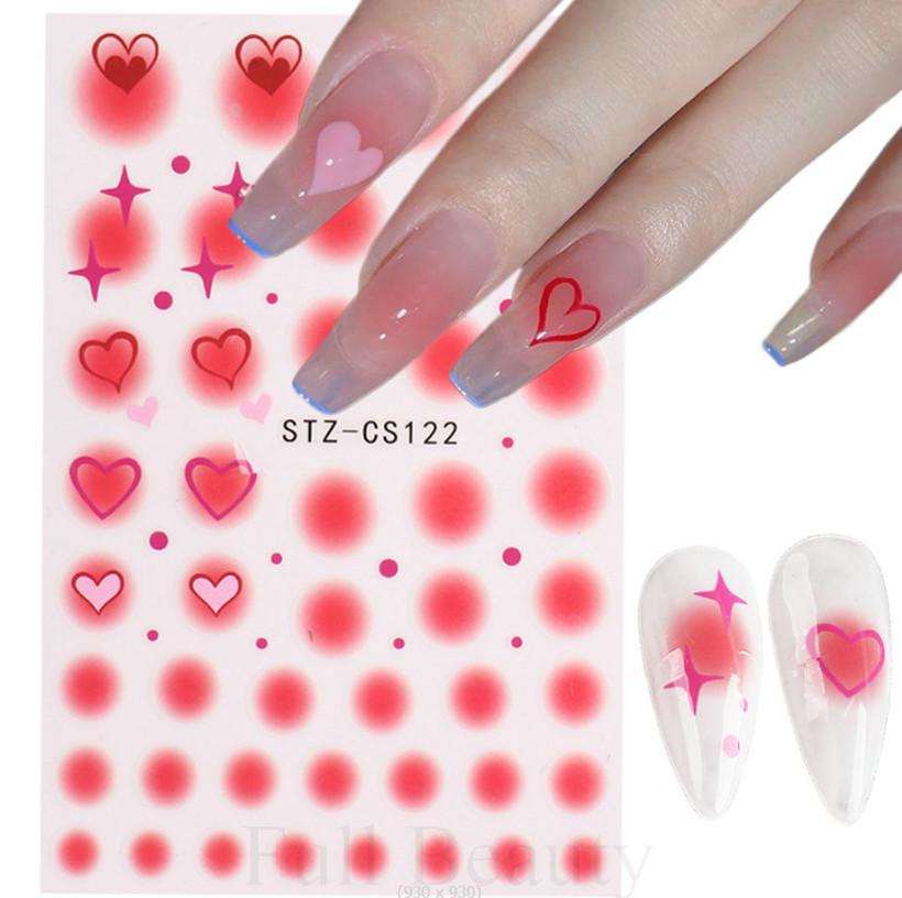 Gradient Heart Star Blush Stickers Nail Art 3D Manicure Slider Red CS122 NS40
