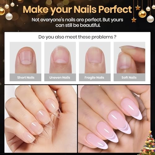 Medium Almond Nail Tips 576pcs – Pre-Etched Soft Gel, Half Matte Full Cover, Cle