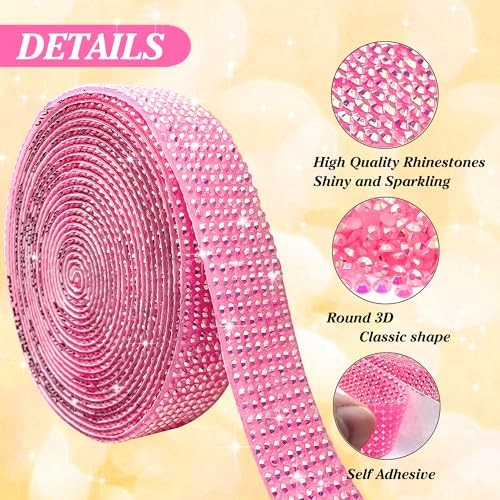 Self Adhesive Rhinestone Ribbon Crystal Strips, 3 Yards Bling Christmas Pink AB