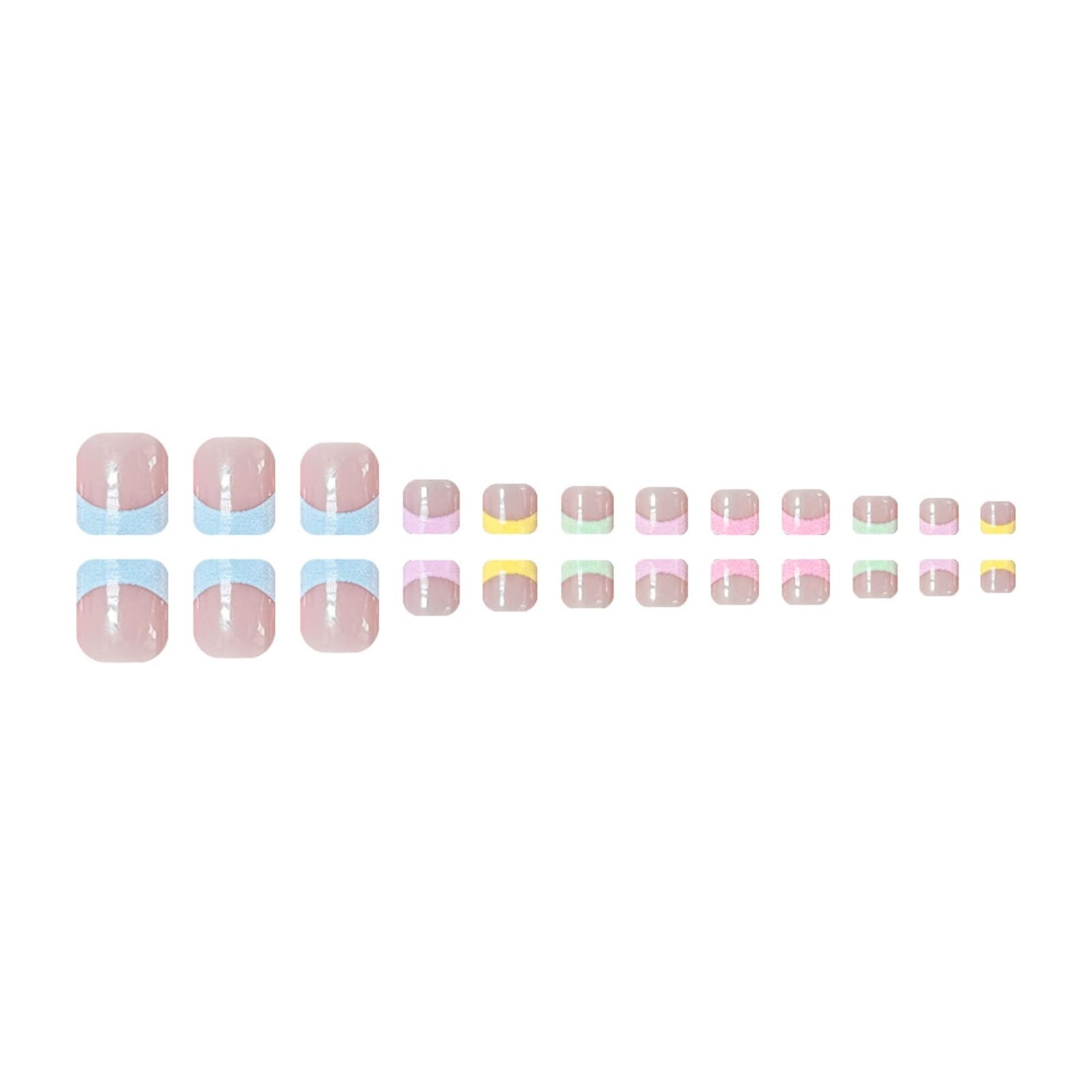 Colorful French Tip Press on Toenails Short Square Fake Toenails Glossy Nude …