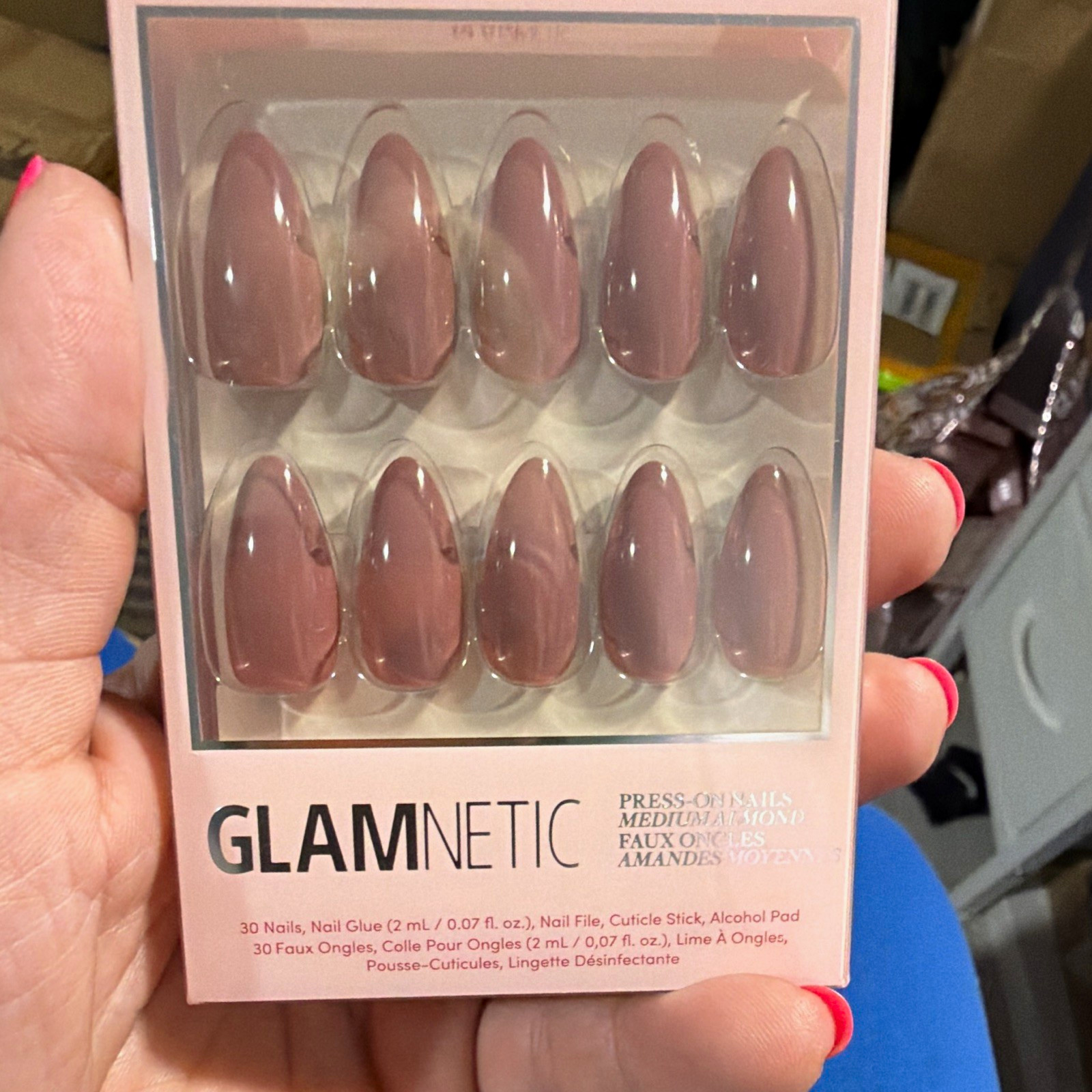Glamnetic Press-On Nails Medium Almond Pink Shiny Full Cover w/ Glue Included