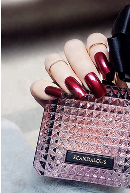 Red Wine Shiny Medium Square Press on Nails