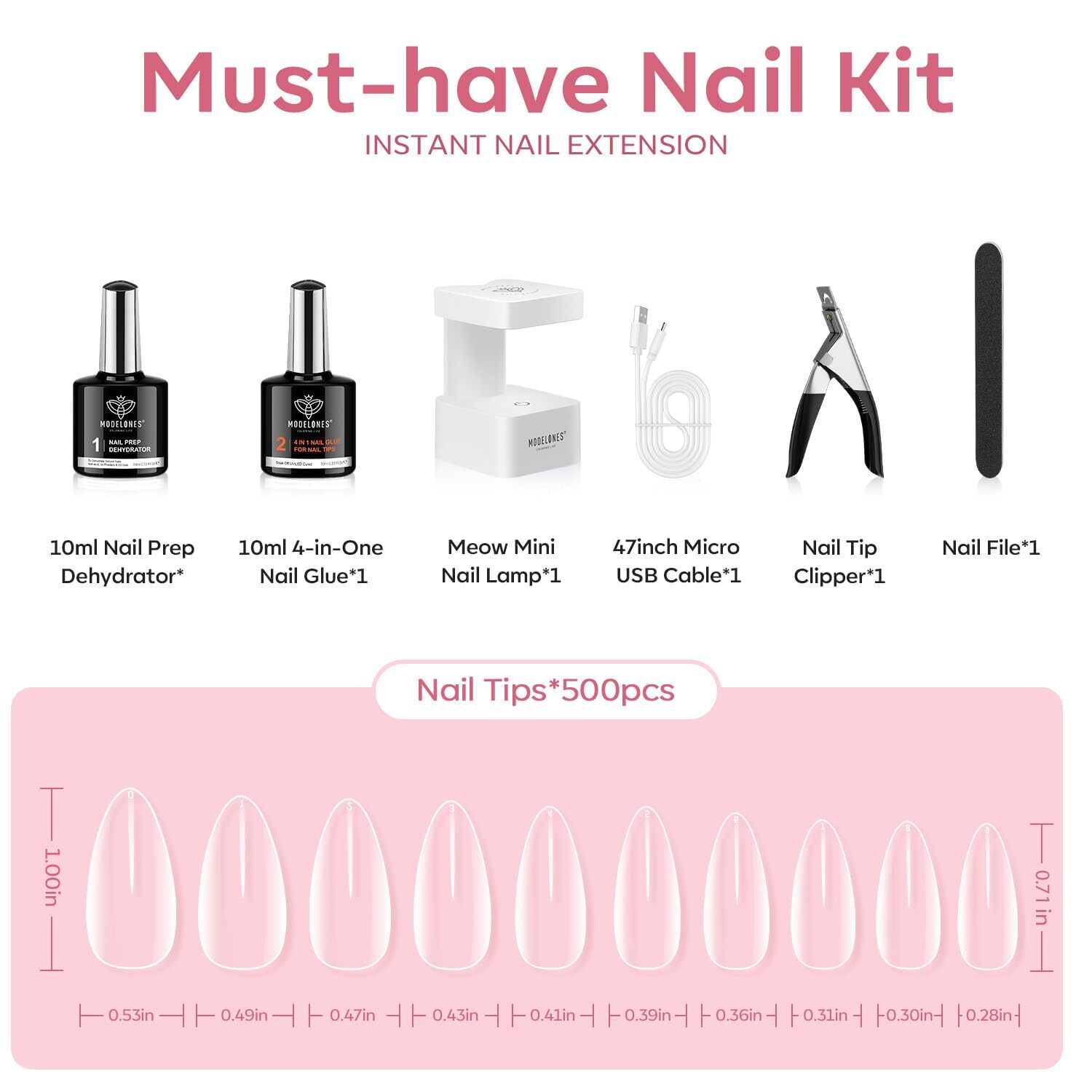 Gel Nail Kit, 500Pcs Soft Gel Nail Tips Medium Almond Shape, 4-in-One Nail Gl…