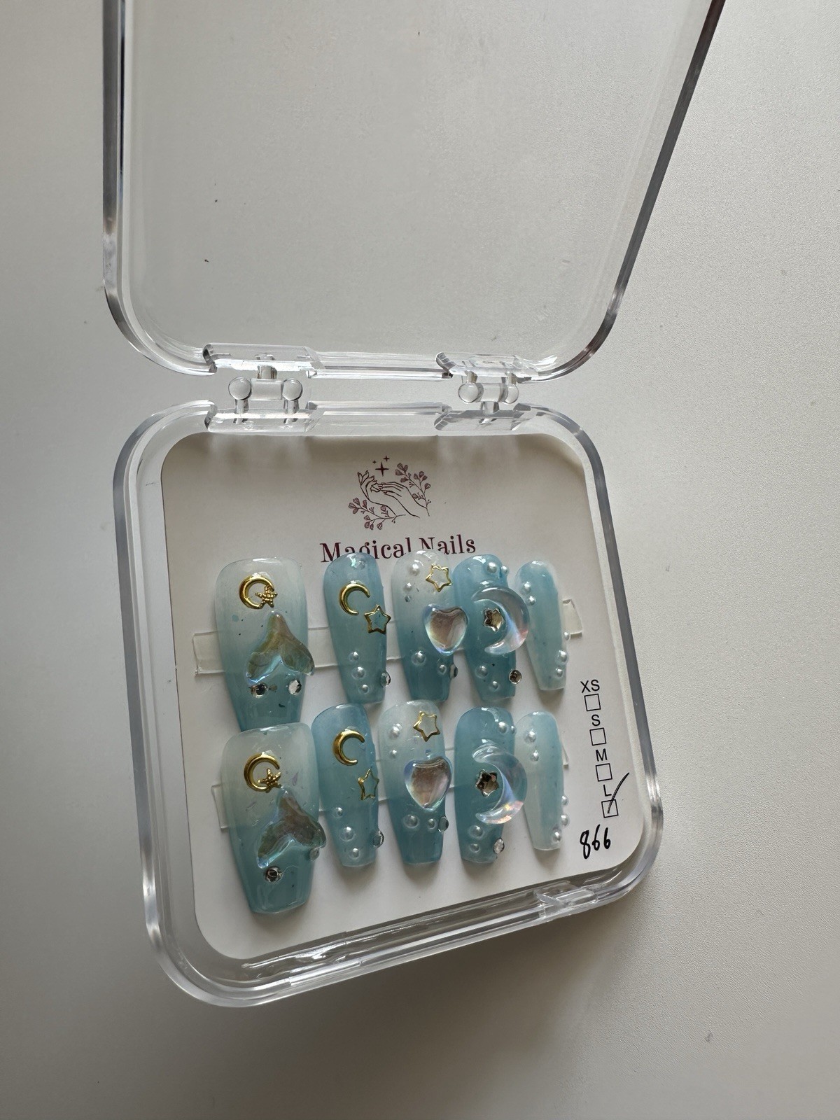 10 Piece 3D Reusable Handmade Press On Nails Set Blue Paradise