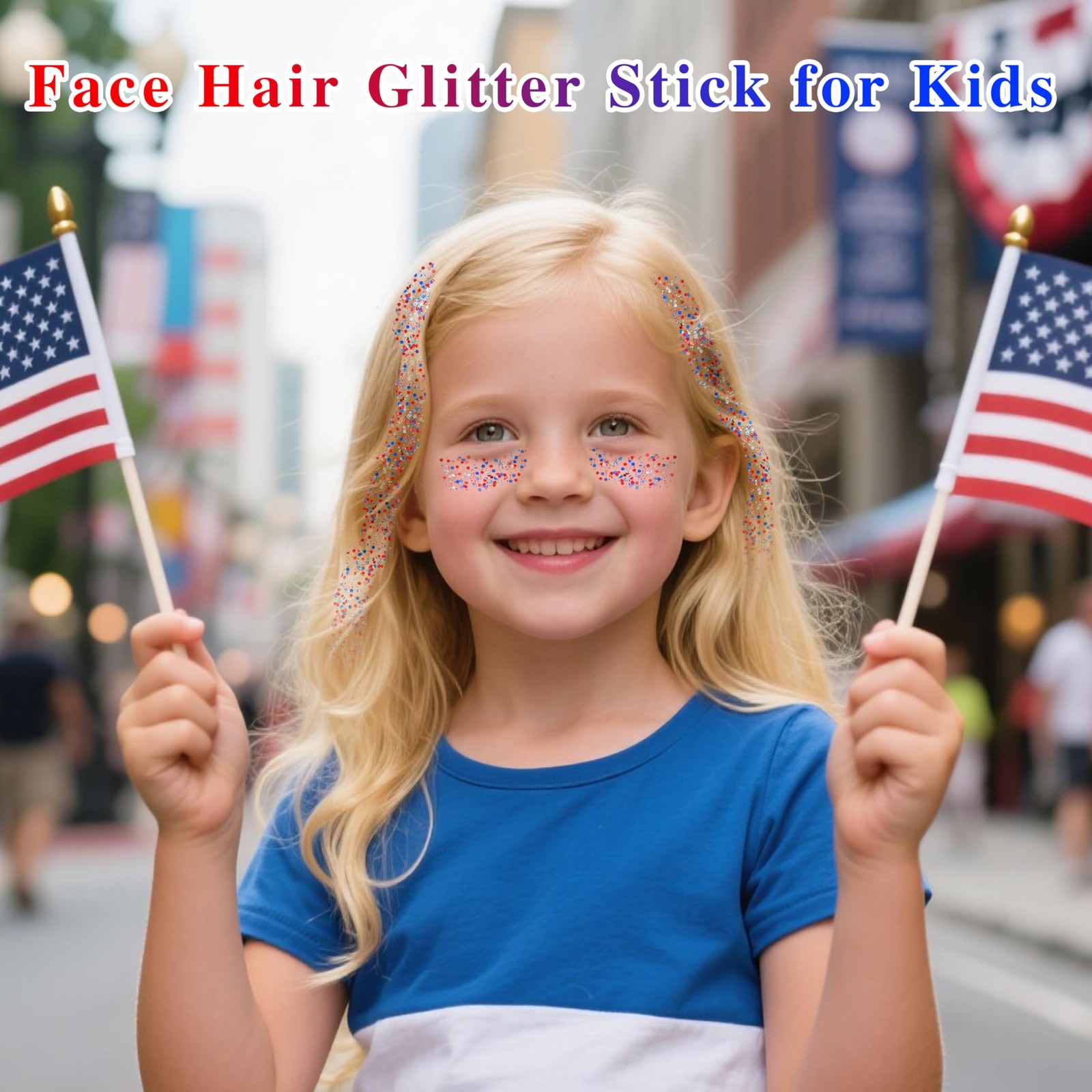 Red White and Blue Face Body Glitter Stick with Star Sequins,4th of July Acce…