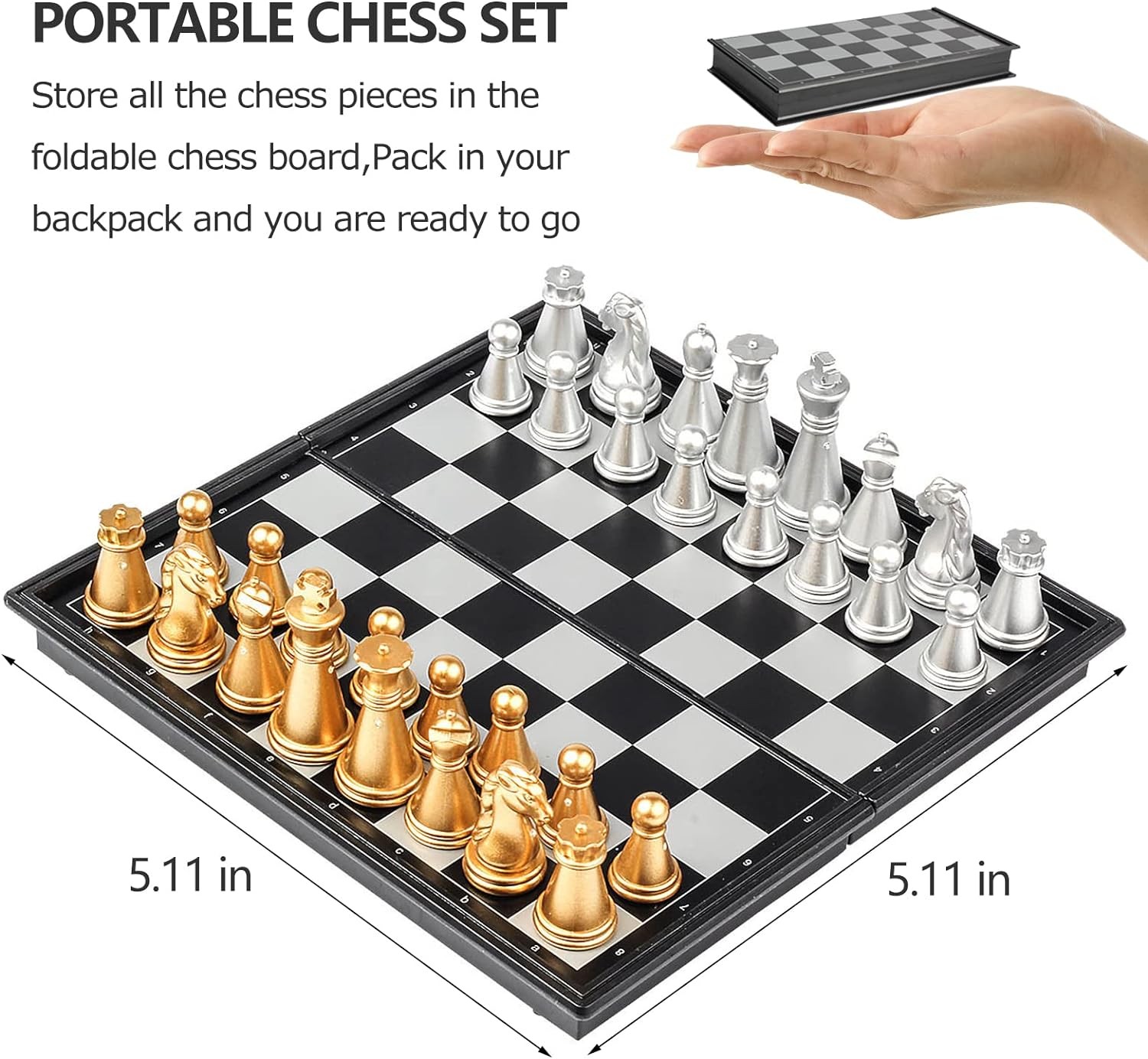 Magnetic Travel Chess Set – 5.11″ Folding Board, Portable Mini Game (X-Small)