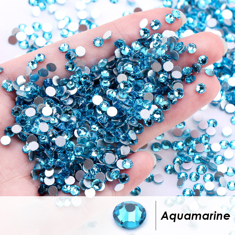 1440pcs Blue Glass Crystal Nail Art Rhinestones Flat Back Gems 3D Nail Tips Deco