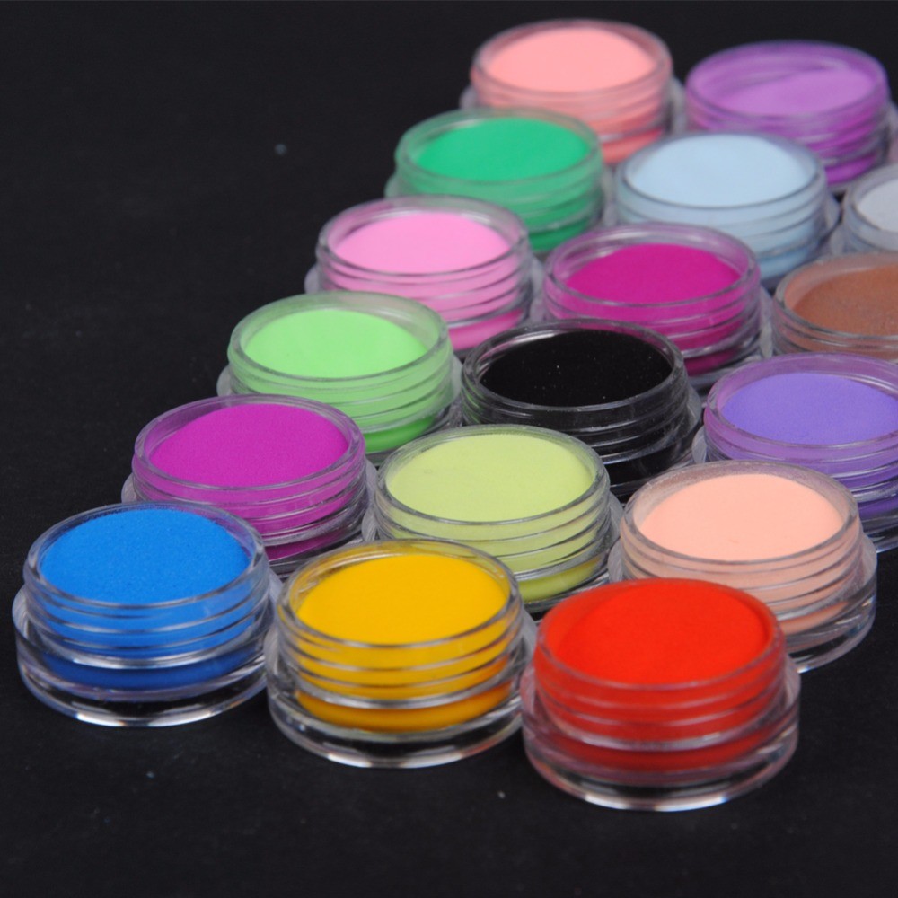 18 Mixed Colors Acrylic Nail Art Tips UV Gel Powder Dust 3D DIY Decor Set Shiny