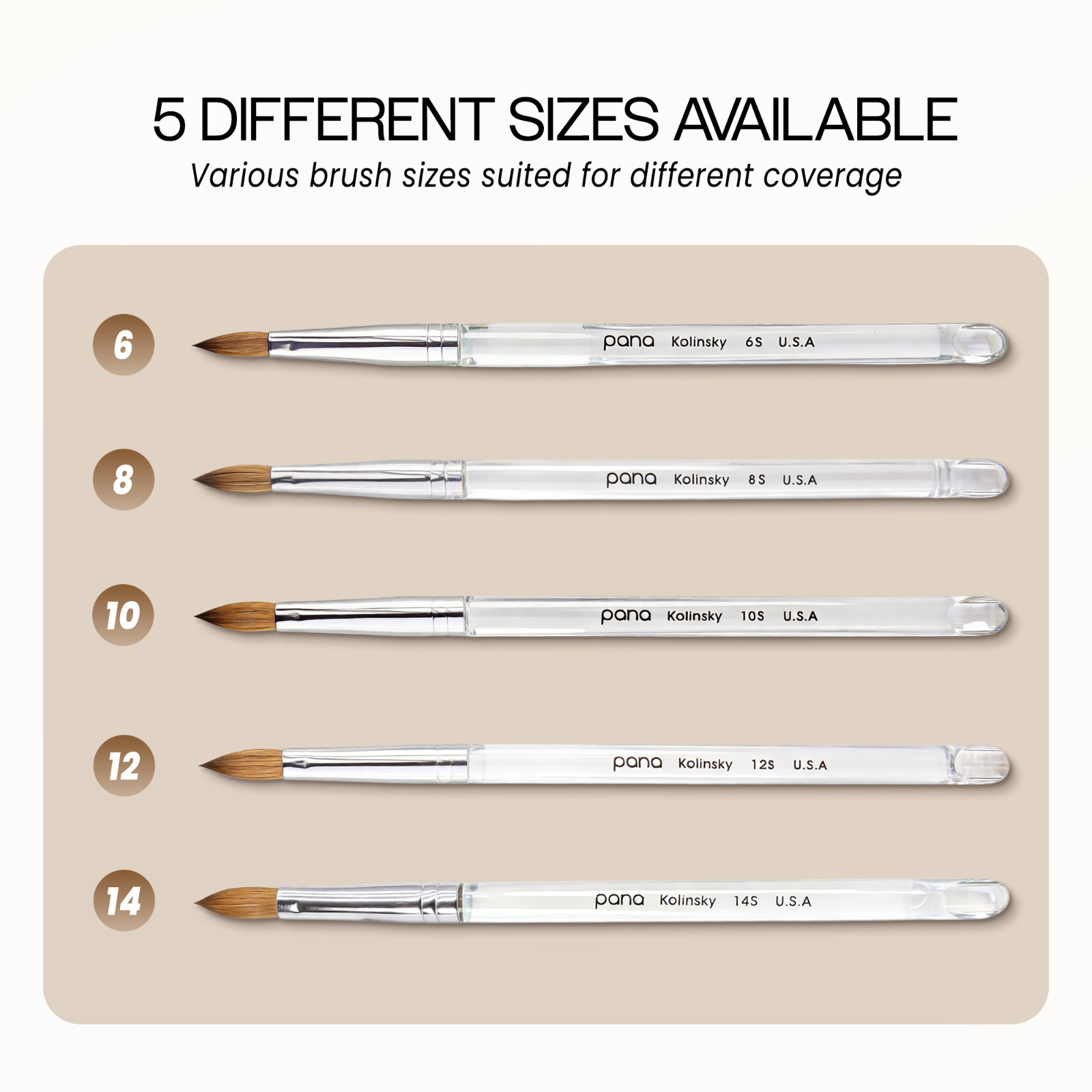 PANA Finest 100% Pure Kolinsky Nail Art Brush with Oval Acrylic Handle Size 8