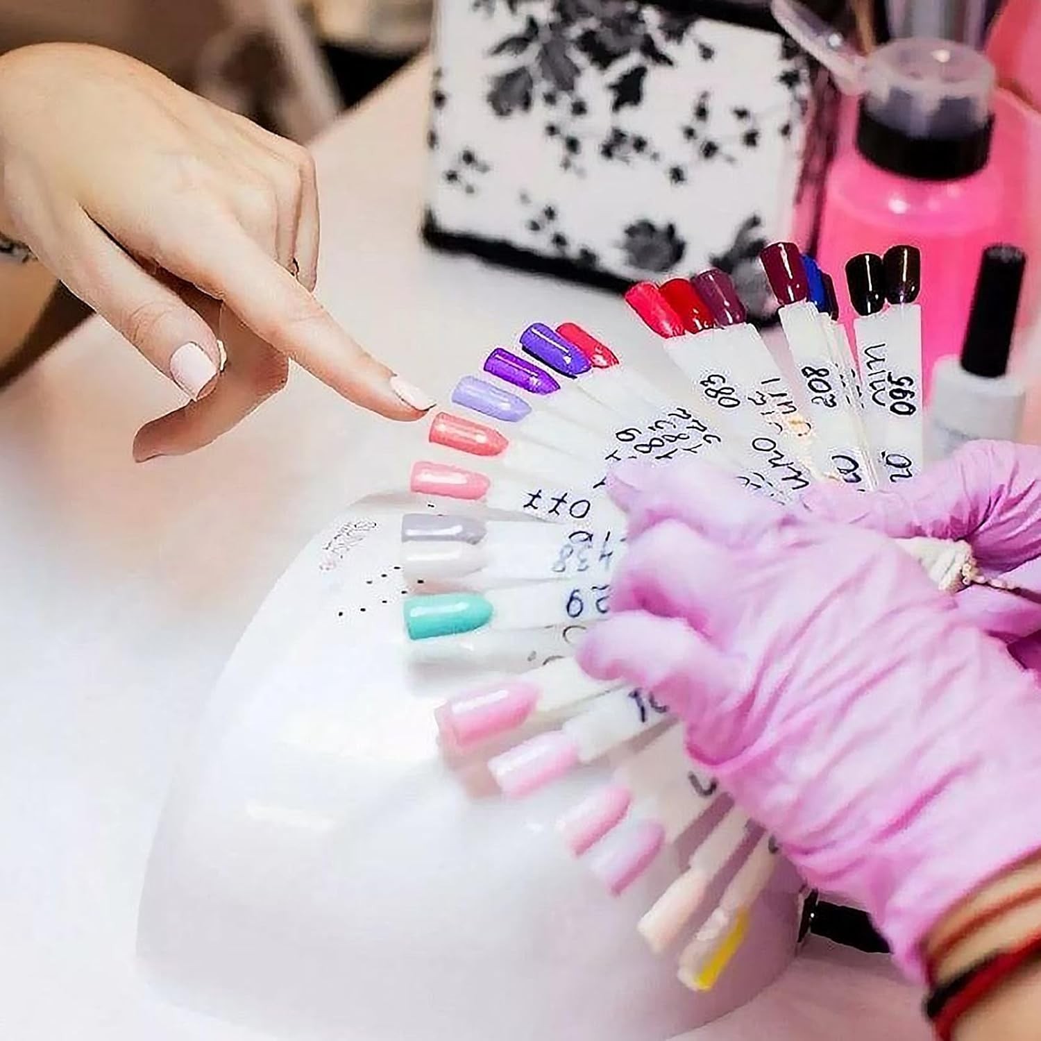 200 Pcs Clear & Natural Nail Swatch Sticks with Ring and Numbered Tips Pointed