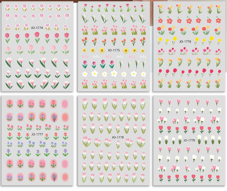 Colorful Florals Tulip Flower 3D Nail Art Sticker Elegant Pink Nail Decal NS35
