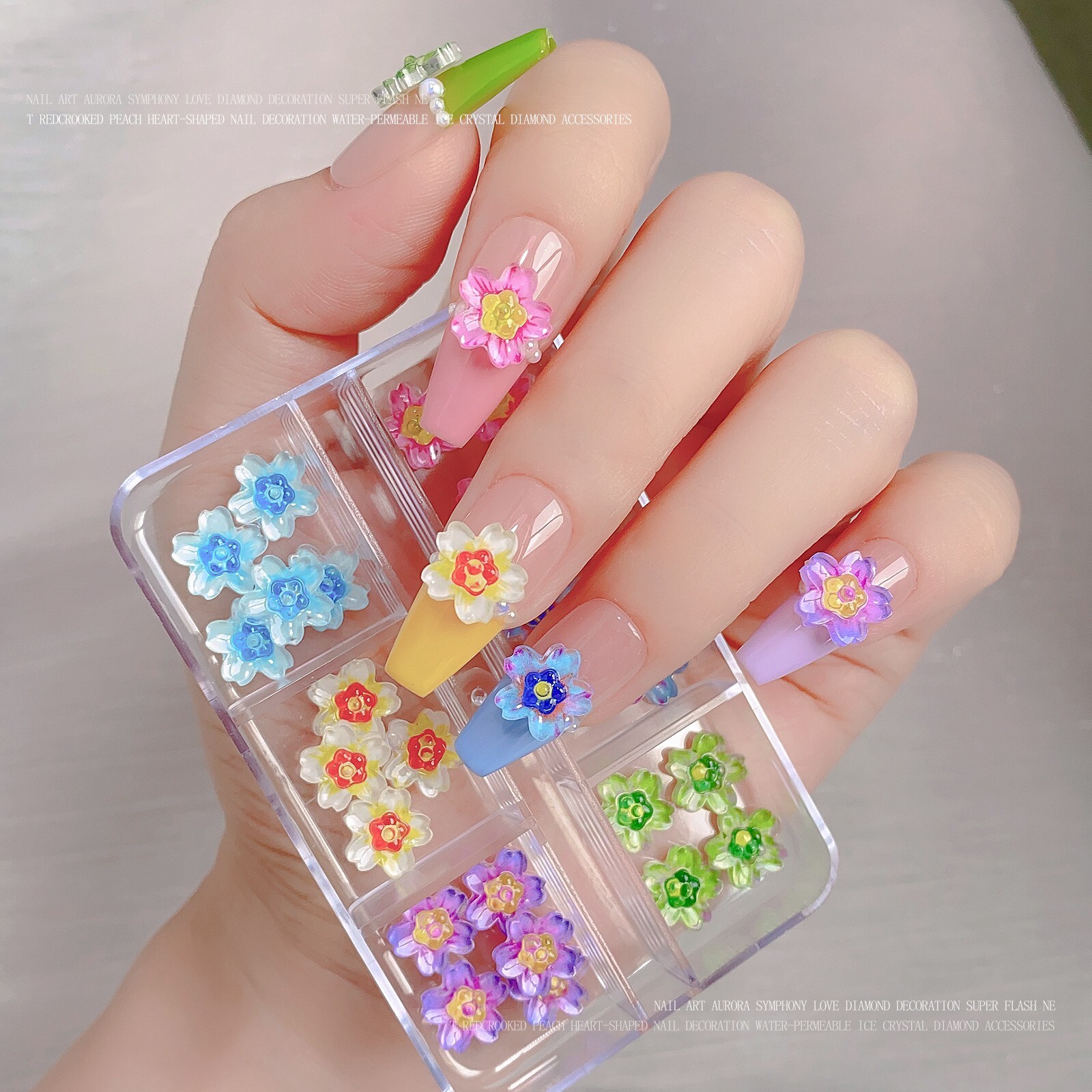 6 Grids Nail Art Animal Flower Butterfly Colors Mixed Set Box Accessories Decor