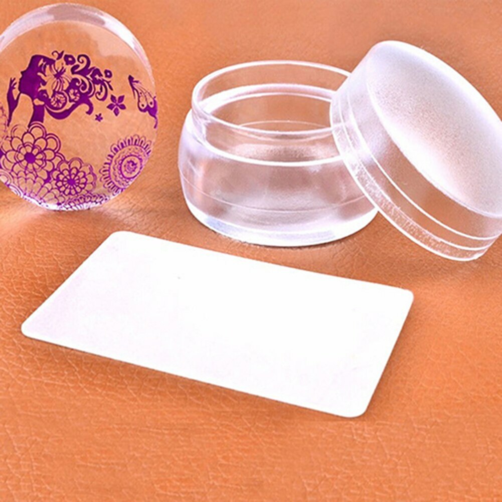 Red Clear Silicone Nail Art Stamping Circle Stamper Scraper Decors Plate