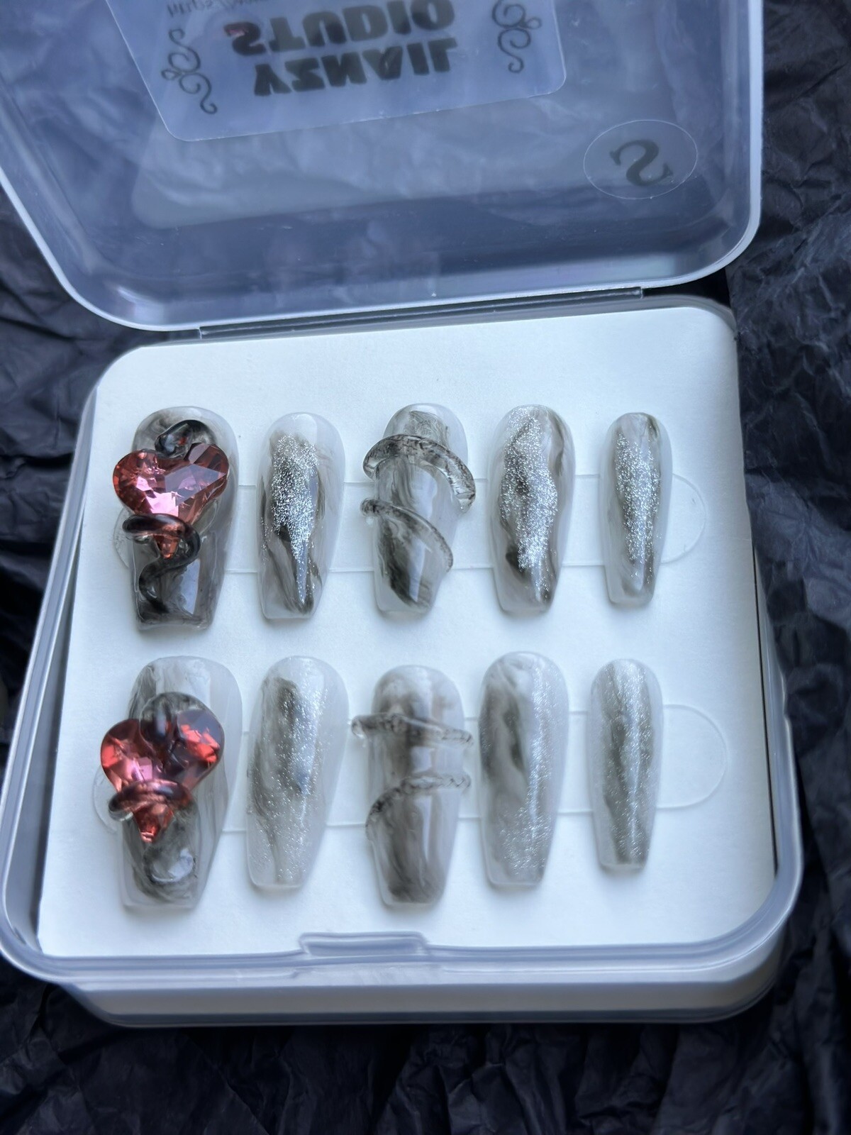 CUSTOM Handmade press on Gel nails long coffin Cool Snake Nails Set Size:S