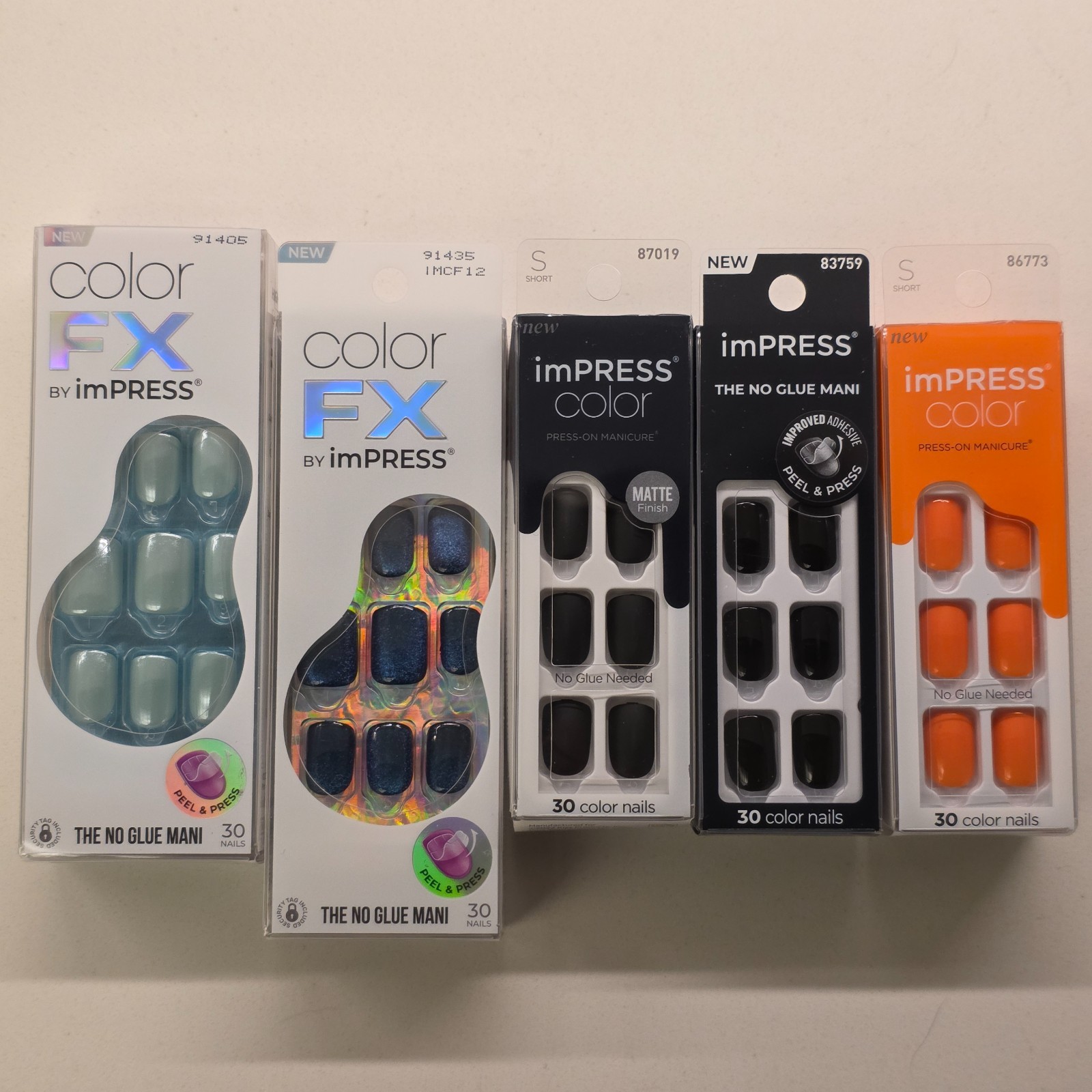 Color FX imPRESS Lot of 5 Press On Nails Gloss and Matte Black Orange Teal Blue