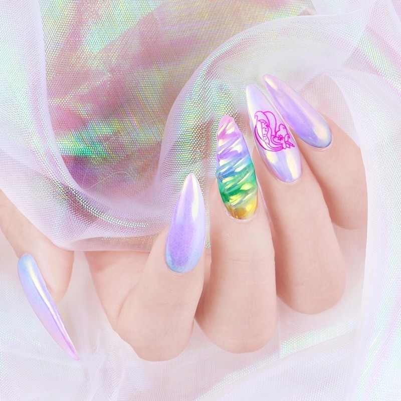 Nail Powder AURORA UNICORN Neon AB RAINBOW Colours CHROME Mirror Effect Nails UK