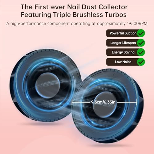 Cordless Nail Dust Collector 2400PA 19500RPM 50 Gears