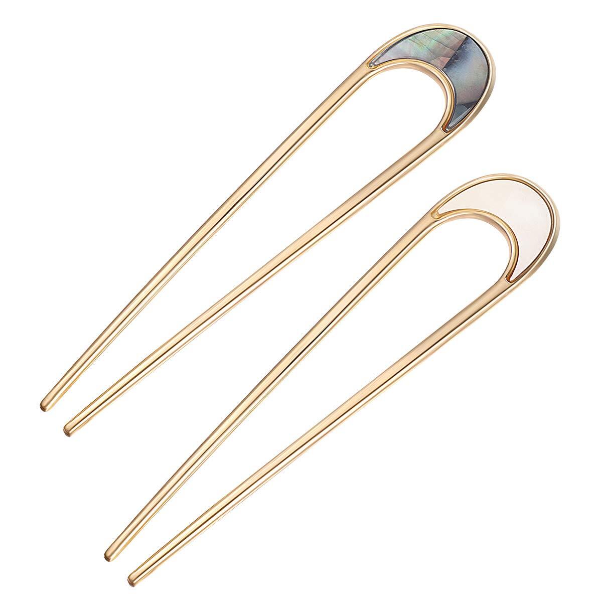 Lurrose 2pcs Hair Sticks Vintage Metal Pins Moon Elegant As Shown