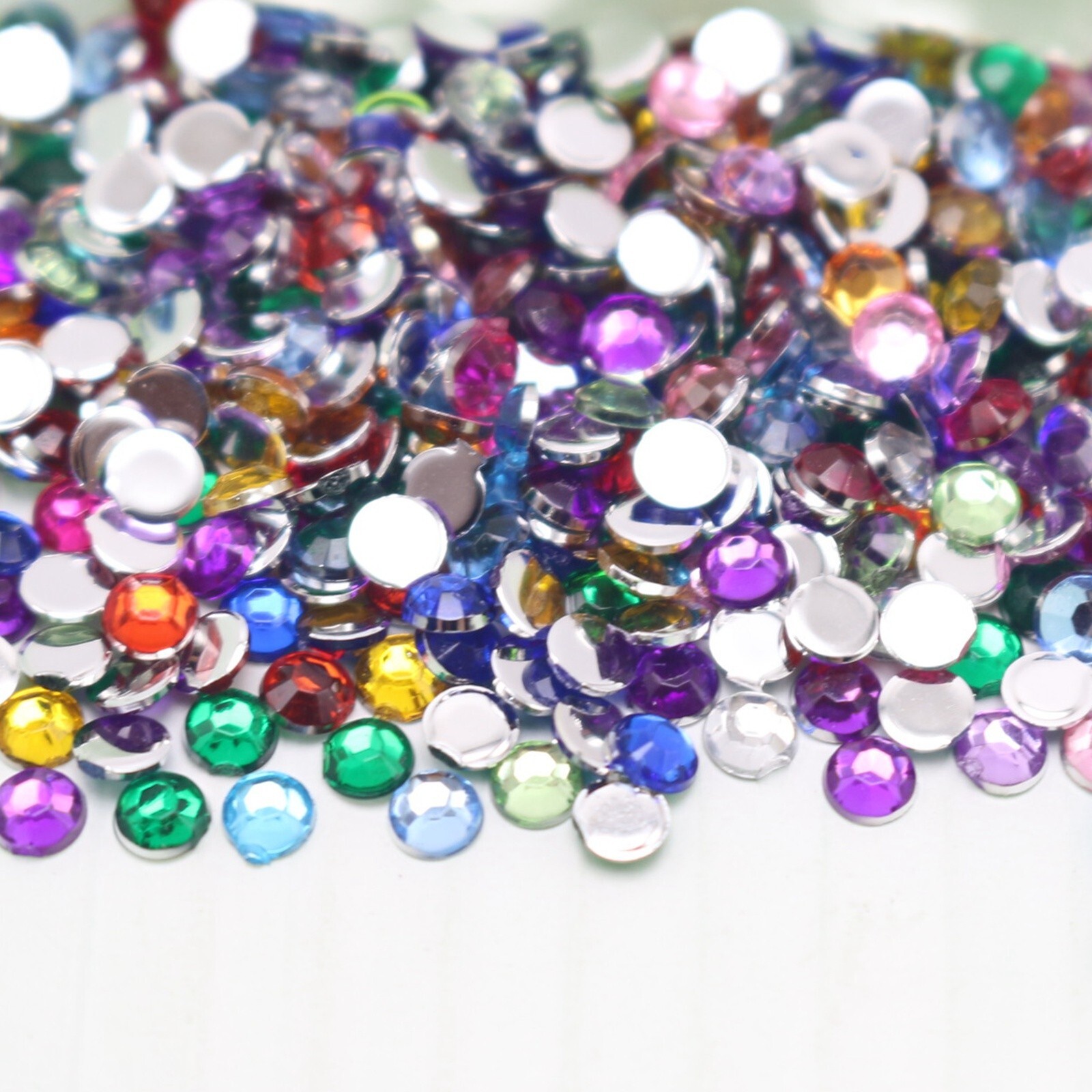 2000 Mixed Color Acrylic Faceted Round Flatbacks Rhinestone Gems 3mm 12ss