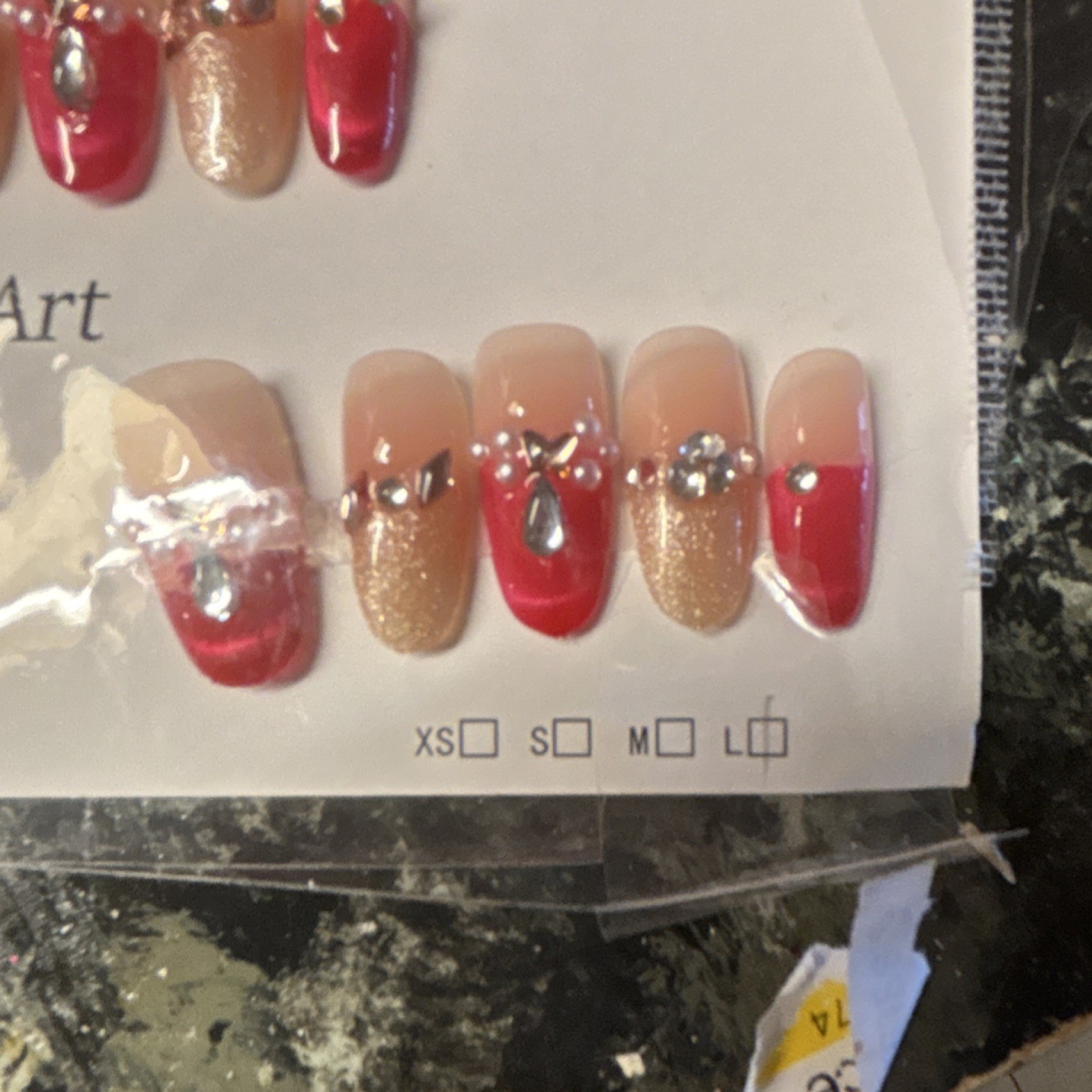 Red Gold Nude 3D Shiny Medium Square Press-On Nails Nail Art Set