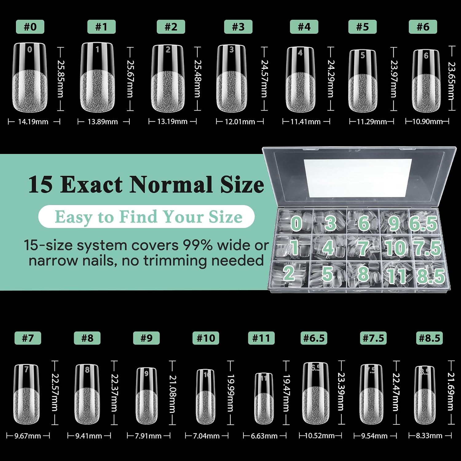 Medium Square Nail Tips, 15 Sizes 240 PCS Clear Acrylic Soft Fake Nails Gel Nail