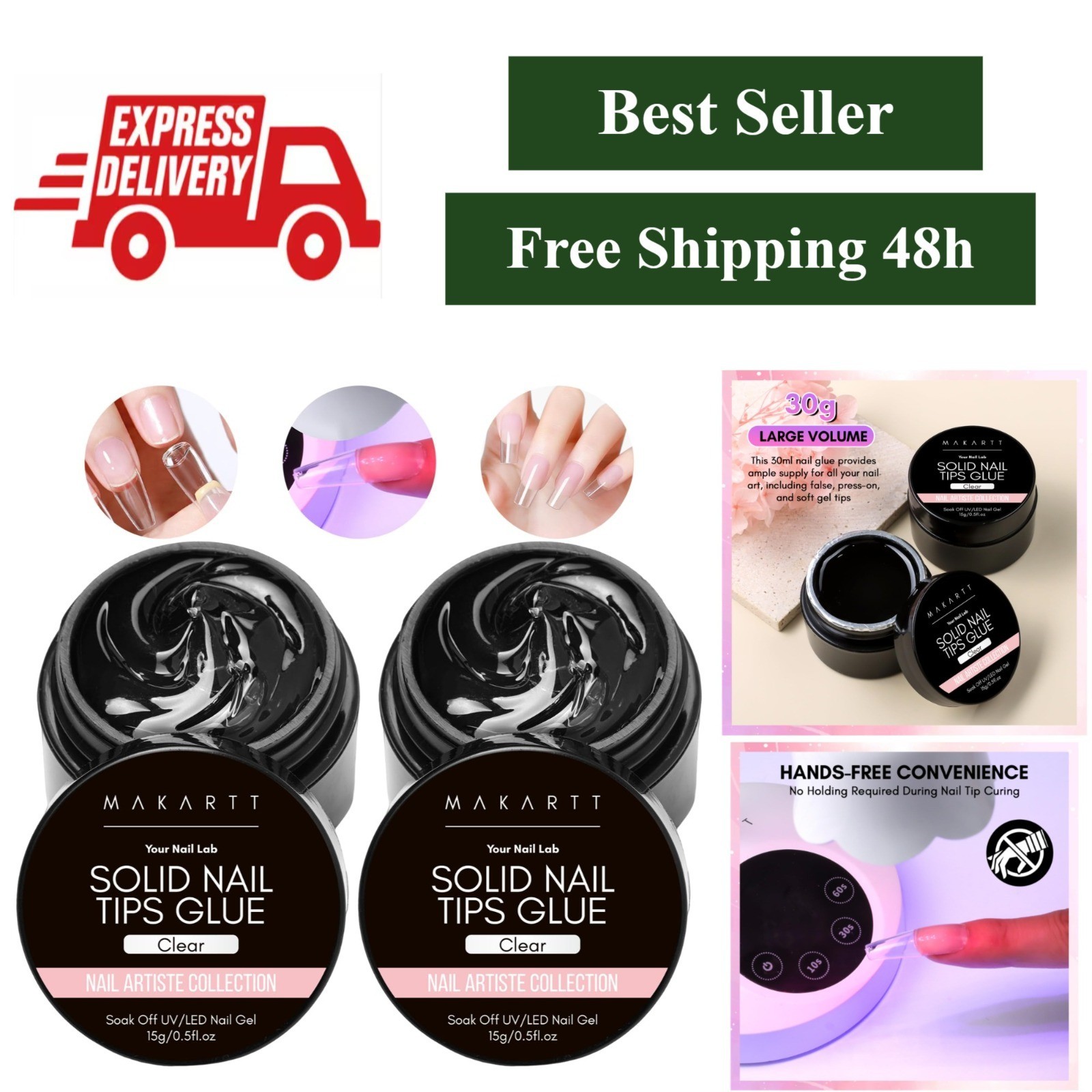 Makartt Solid Nail Glue Gel for Press-On Nails – 15ml x 2