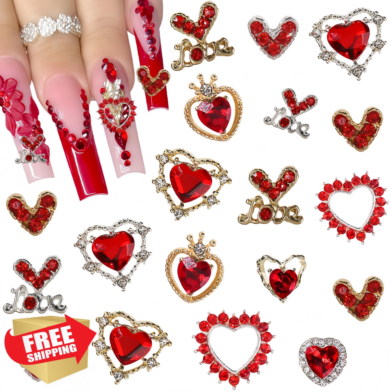 CnSybaris Red Heart Nail Charms Black