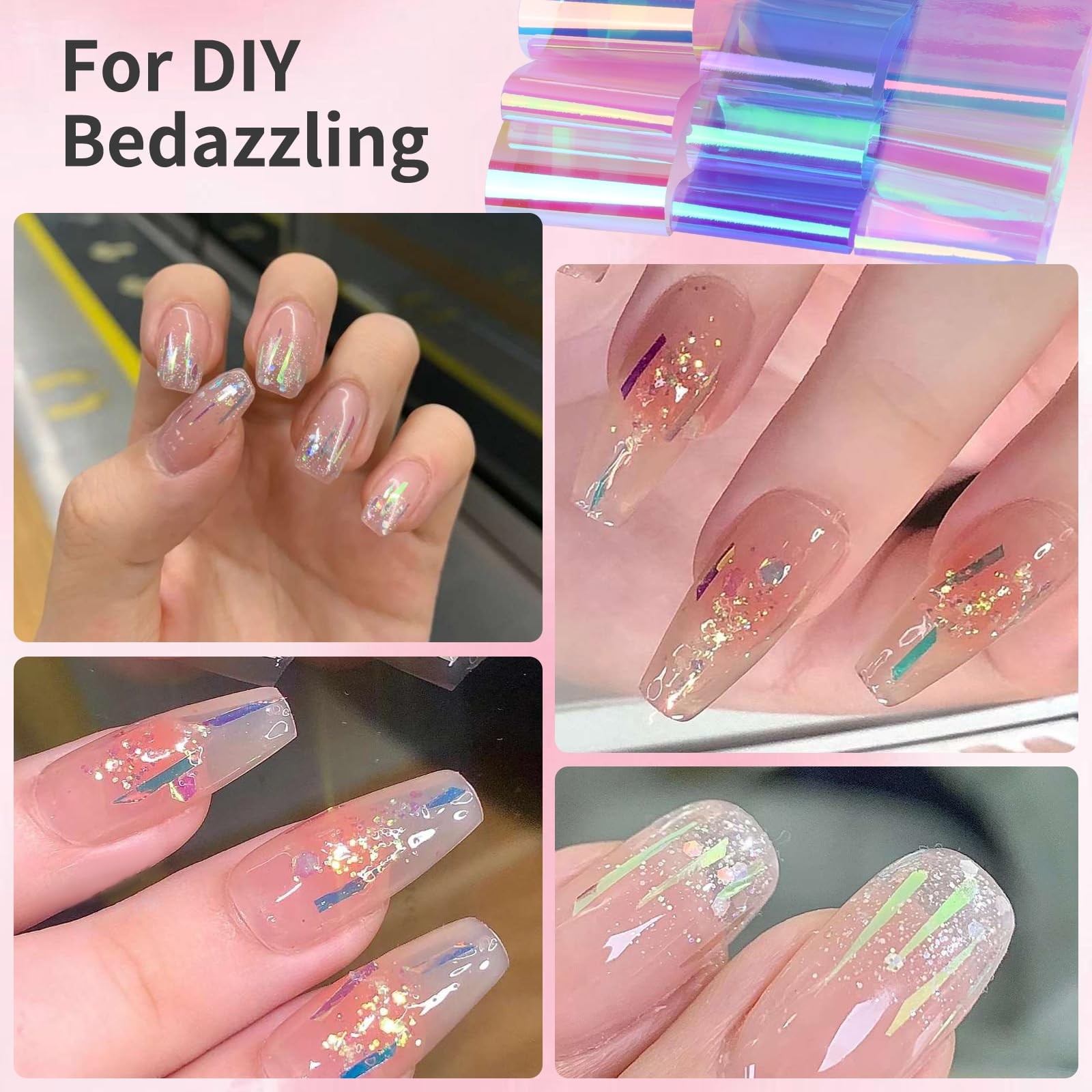 Aurora Glass Paper Nail Art Sticker 10 Sheets Gradient Laser Broken Glass Paper