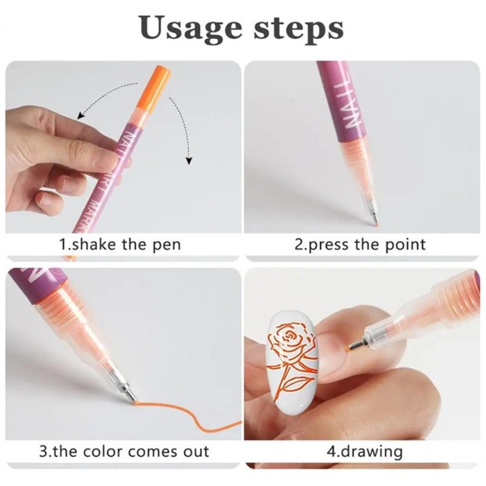 USA 12 Colors Nail Art Pens Set,Nail Art Markers Polish Pen For 3D Nail Art,DIY